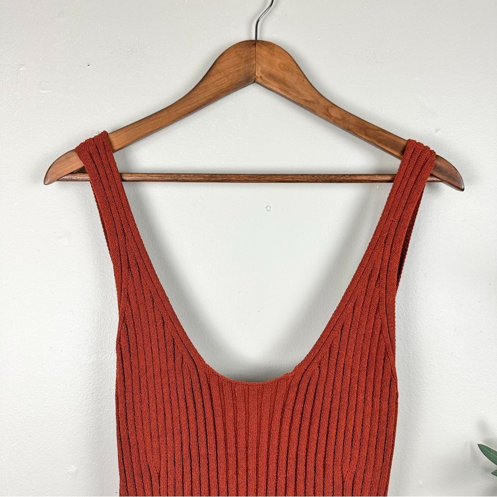 Vince Ribbed Tank Top Organic Cotton Scoop Neck Rust Minimalist - Picture 7 of 17